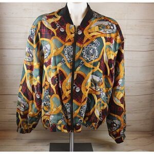 Vintage SILK CLUB equestrian zip bomber designer jacket hunting dogs Y2K